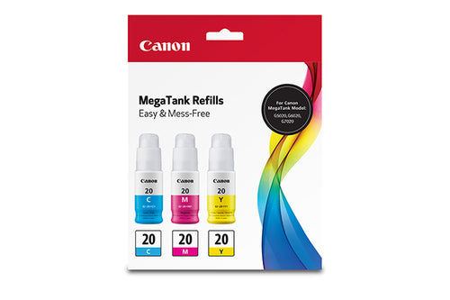 Canon GI-20 Inkjet Ink Set Cyan Magenta Yellow for PIXMA G7020 G6020 G5020