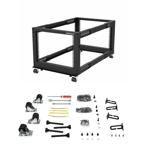 4-Post 8U Mobile Open Frame Server Rack Adjustable Depth 544 kg Capacity with Wheels