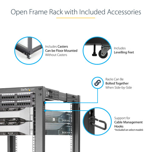 12U Open Frame Server Rack with Wheels Adjustable Depth 544kg Capacity
