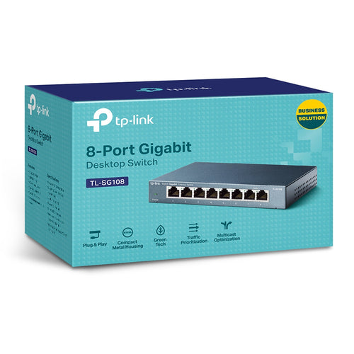 Network Switch TP-Link TL-SG108 Gigabit Ethernet Unmanaged L2 Full Duplex Wall Mountable - TL-SG108
