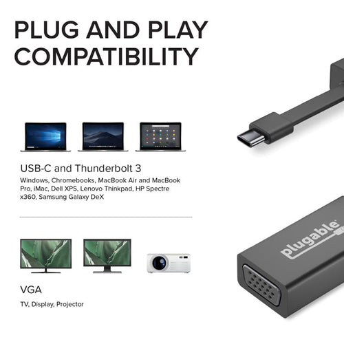 USB-C to VGA Adapter Plugable Technologies 1920x1200 Driverless