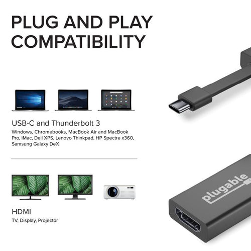 Plugable Technologies USBC-THDMI USB C to HDMI Adapter - 4K 30Hz, Thunderbolt 3