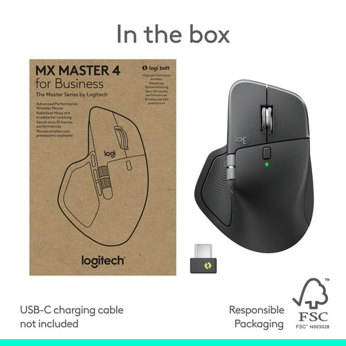 Mouse Logitech MX Master 4 8000 DPI Wireless Bluetooth Right-Hand Graphite - 910-007617