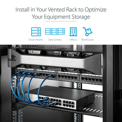 Rack Shelf StarTech.com CABSHELFV 2U Vented Heavy Duty Steel 50lb Capacity - CABSHELFV