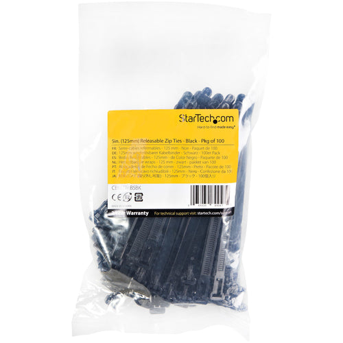 Cable Tie StarTech.com CBMZTRB5BK 5-Inch Reusable 50lb Black Nylon 100 Pack