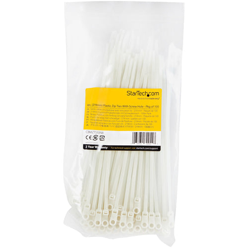 StarTech.com 8" Nylon Cable Ties - 50 Pack, 50lb Strength, White - Cable Management