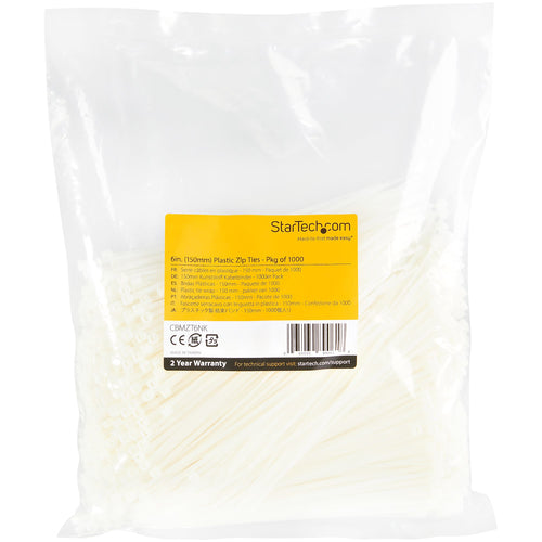 Cable Tie StarTech.com CBMZT6NK 6-Inch White Nylon 40lb Tensile Strength 1000 Pack