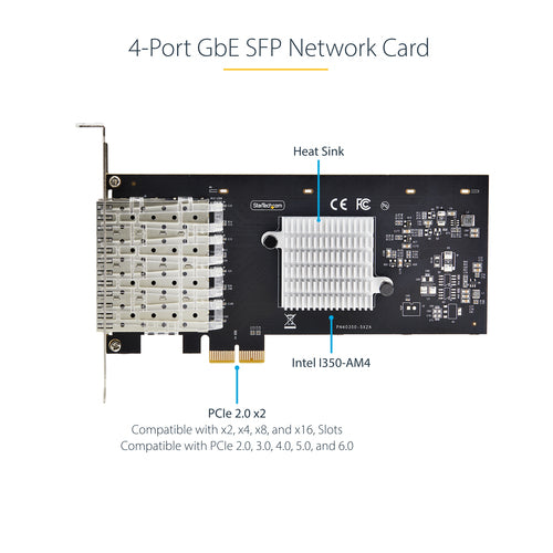 Network Card StarTech 4-Port GbE SFP Intel I350-AM4 PCIe 2.0