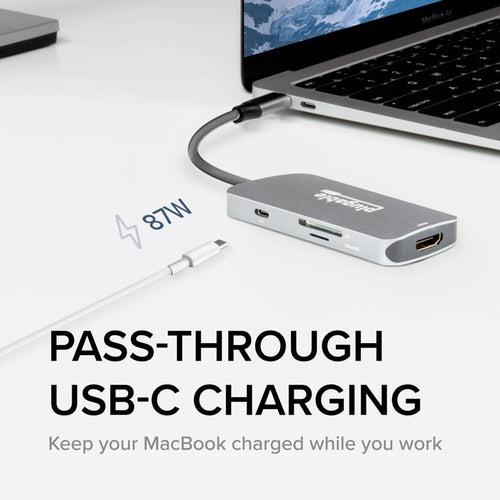 USB-C Hub 7-in-1 Plugable Technologies Driverless 4K HDMI 3 USB 3.0 SD Card Reader 100W Charging