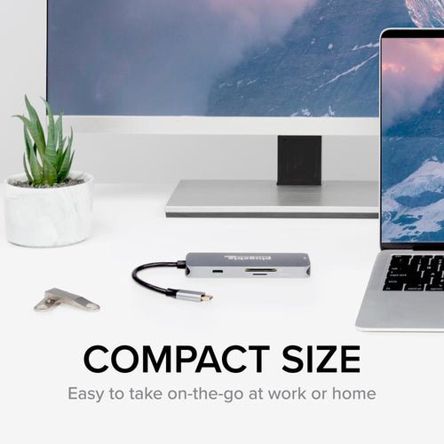 USB-C Hub 7-in-1 Plugable Technologies Driverless 4K HDMI 3 USB 3.0 SD Card Reader 100W Charging