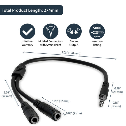 Audio Splitter StarTech MUYHSMFF 3.5mm 4-Position to 3-Position 2-Position Male Female - MUYHSMFF