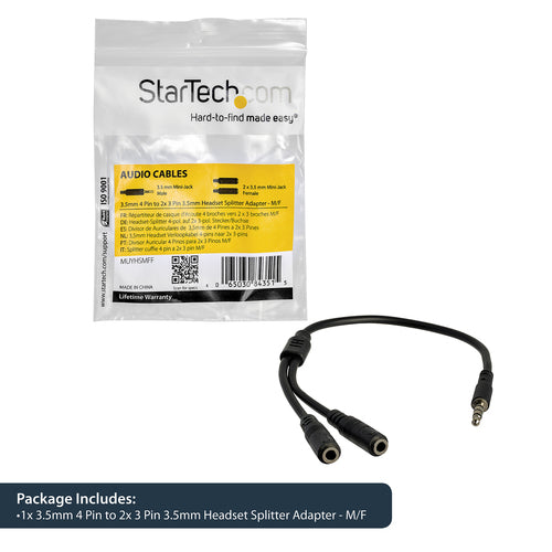 Audio Splitter StarTech MUYHSMFF 3.5mm 4-Position to 3-Position 2-Position Male Female - MUYHSMFF