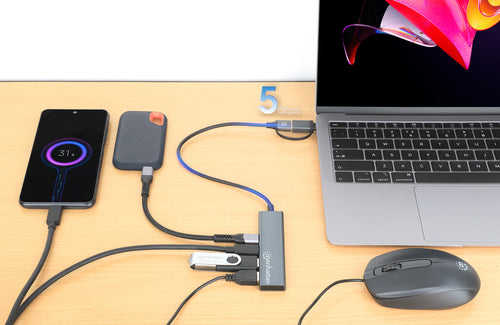 USB-C USB-A Hub Manhattan 181075 4 Ports 5Gbps Aluminium