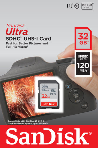 SDHC Memory Card SanDisk Ultra 32GB Class 10 UHS-I 120MB/s - SDSDUN4-032G-GN6IN