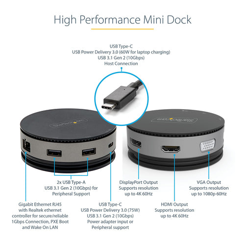 Laptop Dock StarTech.com DKT31CHDVCM USB-C 4K HDMI 10Gbps