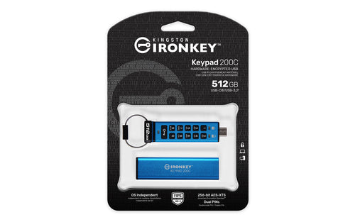 USB Flash Drive Kingston IronKey Keypad 200C 512GB USB-C 280MB/s AES-256