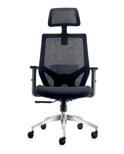 Ergonomic Adjustable Working Chair with Strap Seat and Mesh Backrest - Black Fabric Silver
