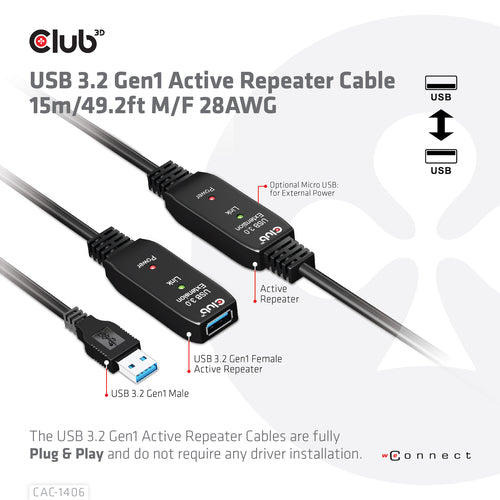 USB Repeater Cable CLUB3D CAC-1406 15m 5 Gbit/s USB A to A