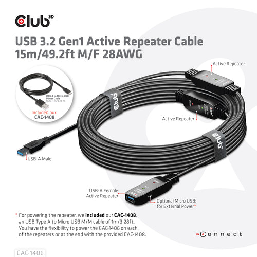 USB Repeater Cable CLUB3D CAC-1406 15m 5 Gbit/s USB A to A