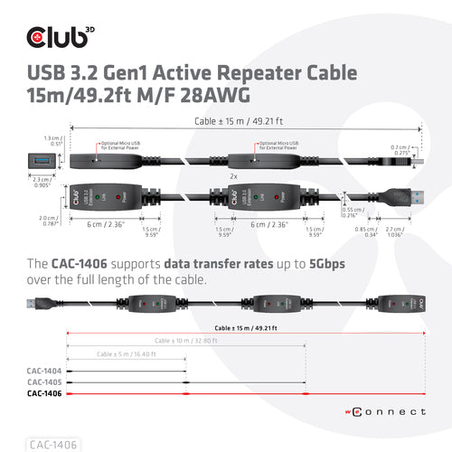 USB Repeater Cable CLUB3D CAC-1406 15m 5 Gbit/s USB A to A