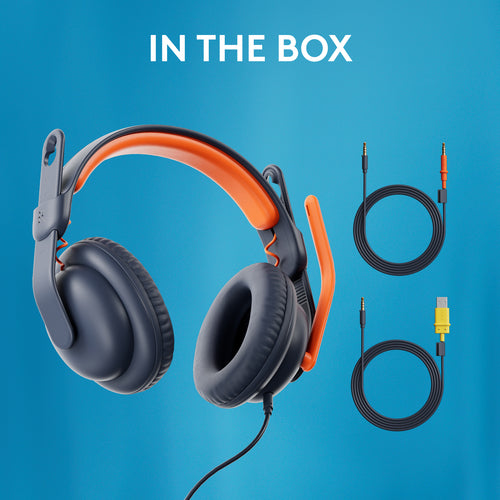 Headset Logitech Zone Learn Wired Education 192g Blue Orange - 981-001389