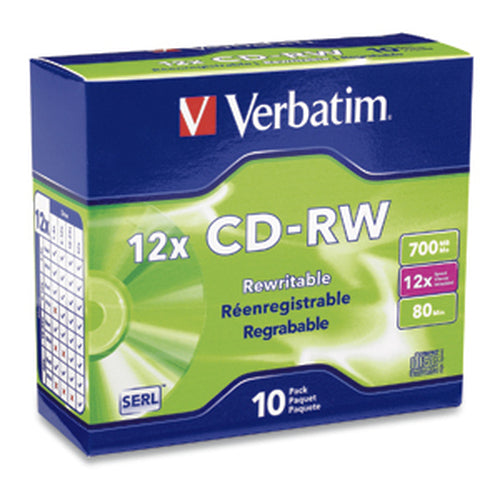 Verbatim CD-RW 80MIN 700MB 4X-12X High Speed Branded 10pk Slim Case