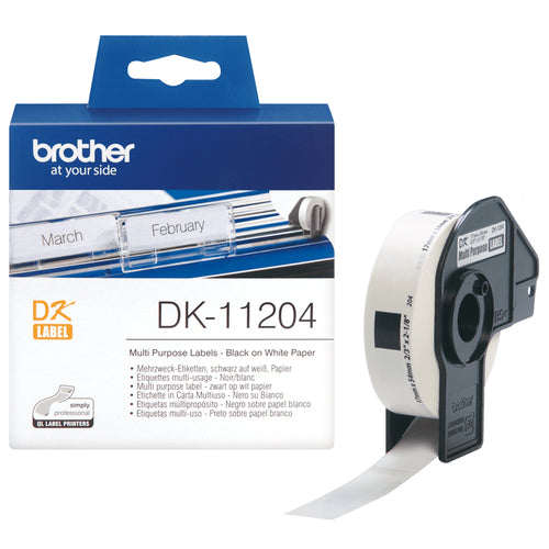 Label Tape Brother DK-11204 Multi-Purpose Black on White 400 pc - DK11204