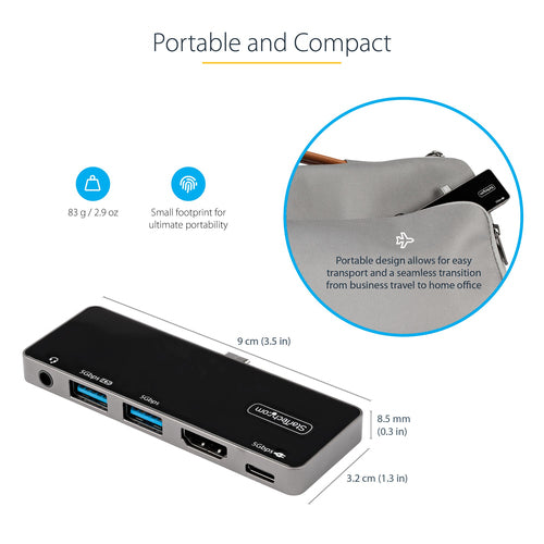 USB-C Multiport Adapter StarTech 4K HDMI 100W Power Delivery 3-Port USB Hub