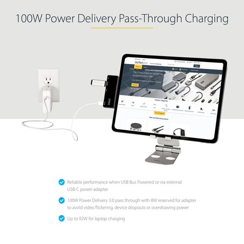 USB-C Multiport Adapter StarTech 4K HDMI 100W Power Delivery 3-Port USB Hub