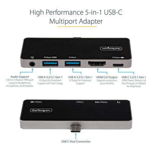USB-C Multiport Adapter StarTech 4K HDMI 100W Power Delivery 3-Port USB Hub