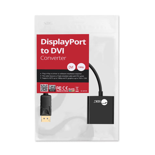 Video Cable Adapter Siig CB-DP1U12-S1 DisplayPort to DVI-D Male Female