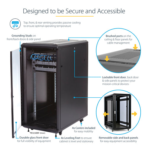 Rack Cabinet StarTech 4-Post 25U Lockable Data Rack 800kg with Casters - RK2536BKF