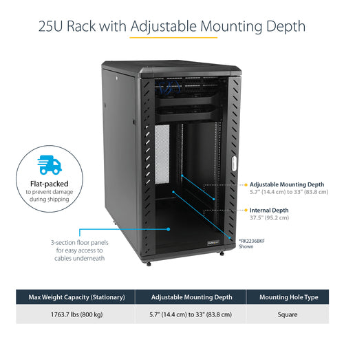 Rack Cabinet StarTech 4-Post 25U Lockable Data Rack 800kg with Casters - RK2536BKF