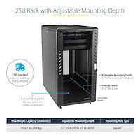 Rack Cabinet StarTech 4-Post 25U Lockable Data Rack 800kg with Casters - RK2536BKF