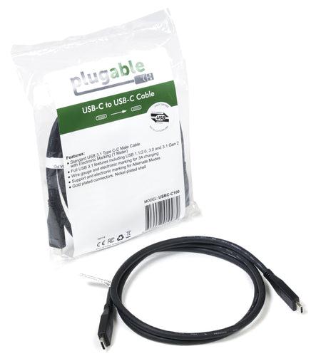 USB Cable Plugable Technologies USBC-C100 10Gbps 5A USB-IF Certified 3.3 Feet