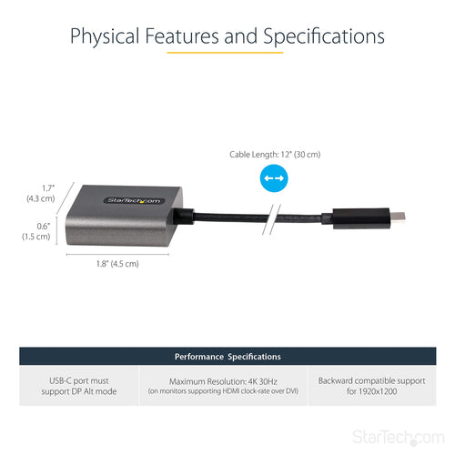 USB C to DVI Adapter StarTech.com 1920x1200 Thunderbolt 3 Compatible
