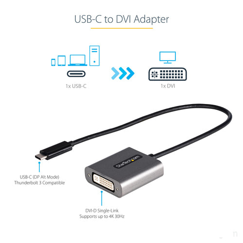 USB C to DVI Adapter StarTech.com 1920x1200 Thunderbolt 3 Compatible
