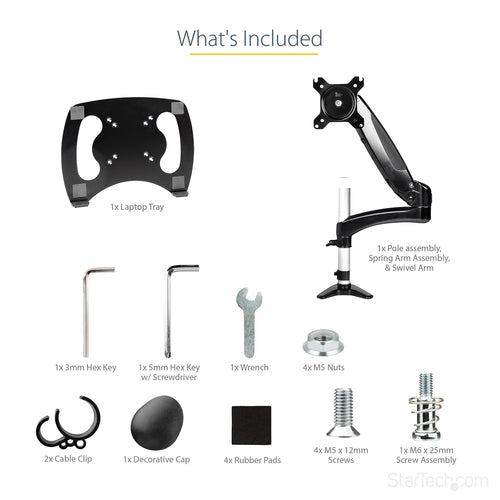 StarTech.com ARMUNONB1 Ergonomic Laptop & Monitor Stand - Adjustable Desk Mount with VESA Compatibility