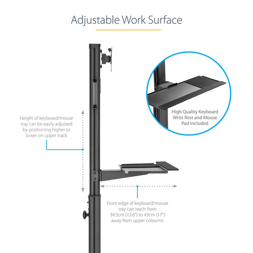 Mobile Workstation Cart StarTech WKSTNCART Monitor Mount Height Adjustable Rolling - WKSTNCART
