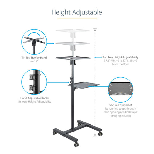 Multimedia Cart StarTech.com ADJPROJCART Heavy Duty Portable 2 Shelves Lockable Wheels - ADJPROJCART