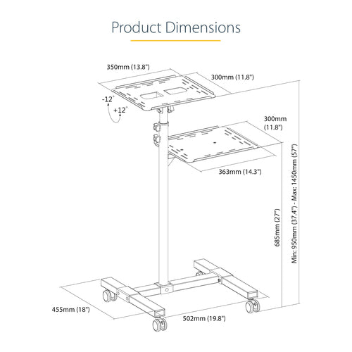 Multimedia Cart StarTech.com ADJPROJCART Heavy Duty Portable 2 Shelves Lockable Wheels - ADJPROJCART