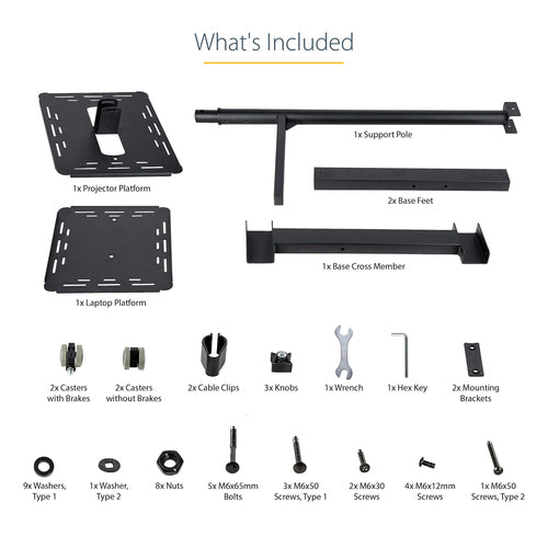 Multimedia Cart StarTech.com ADJPROJCART Heavy Duty Portable 2 Shelves Lockable Wheels - ADJPROJCART