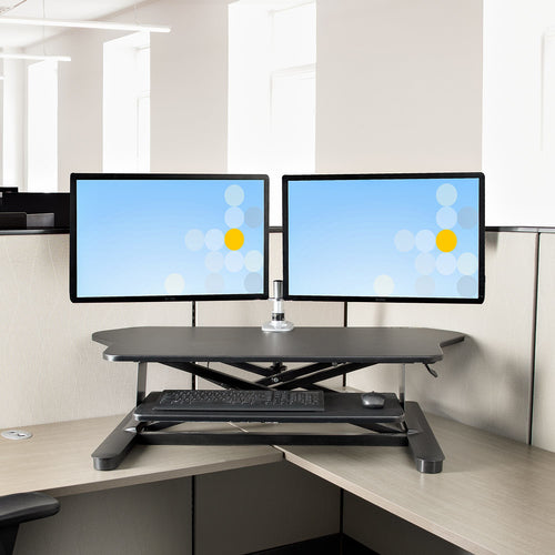 StarTech.com Corner Sit Stand Desk Converter - 35" x 21" - Ergonomic Dual Monitor Stand