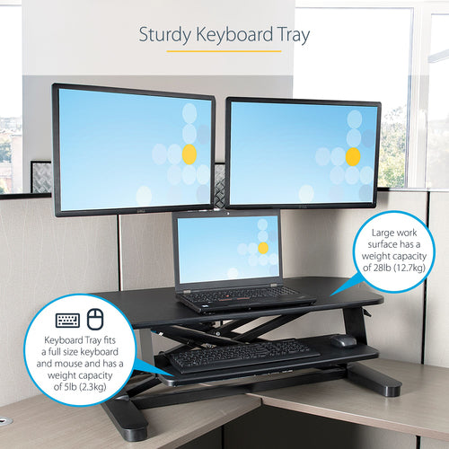 StarTech.com Corner Sit Stand Desk Converter - 35" x 21" - Ergonomic Dual Monitor Stand