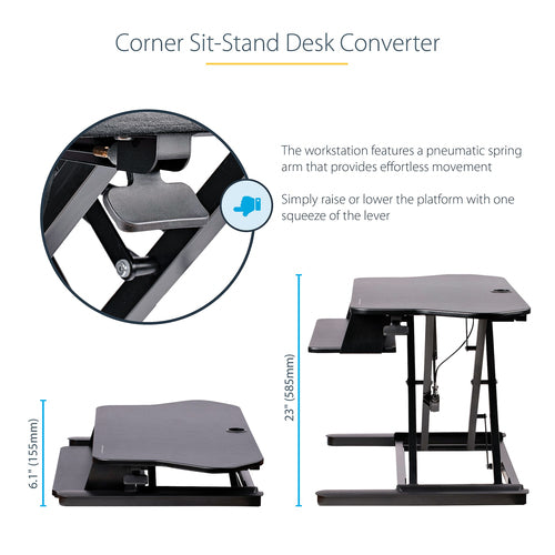 StarTech.com Corner Sit Stand Desk Converter - 35" x 21" - Ergonomic Dual Monitor Stand