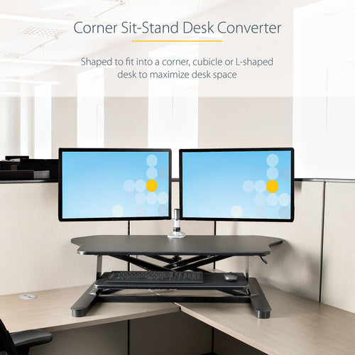 StarTech.com Corner Sit Stand Desk Converter - 35" x 21" - Ergonomic Dual Monitor Stand