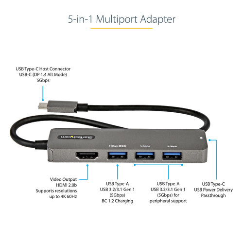StarTech.com DKT30CHPD3 USB-C Multiport Adapter - 4K HDMI, 100W Power Delivery, 4-Port USB Hub