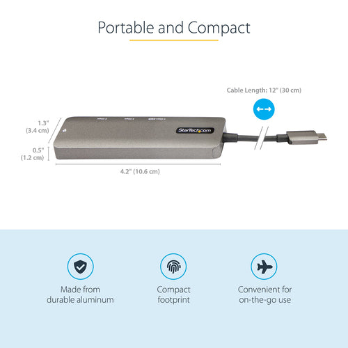 StarTech.com DKT30CHPD3 USB-C Multiport Adapter - 4K HDMI, 100W Power Delivery, 4-Port USB Hub