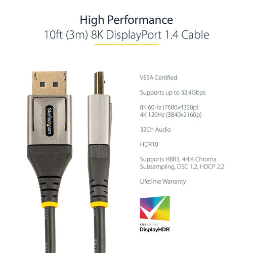 DisplayPort Cable StarTech.com DP14VMM3M 8K 60Hz 4K 120Hz 3m - DP14VMM3M