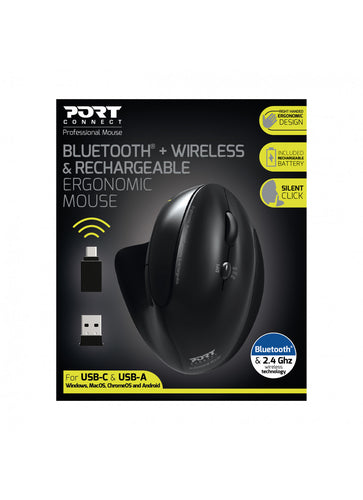 Mouse Port Designs 900706-BT Optical Wireless Bluetooth 1600 DPI Right-hand - 900706-BT